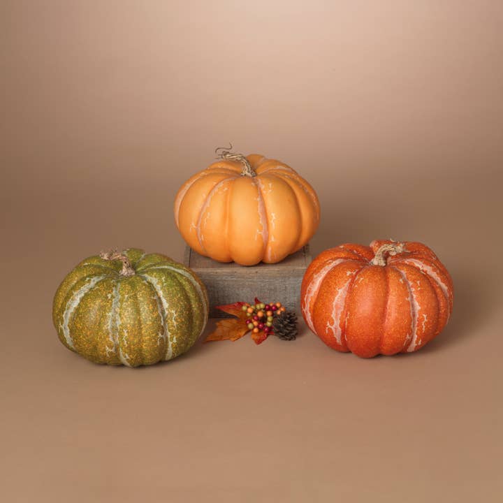 The Gerson Companies - Wholesale Decorative Figurine - Fall/Harvest 9"D Harvest Pumpkin, 3 Asst