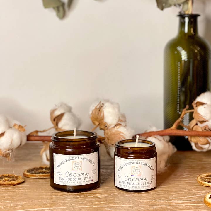 Cocoon’Essence – Engroshandel Glaslys – Nr. 1 „Cocoon“ duftlys - Bomuldsblomst & Neroli