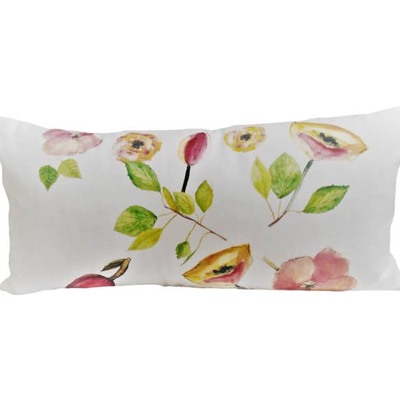 Flora/ Poppies and Tulips Extra Large Lumbar Linen Pillow for wholesale by Ox Bow Decor
