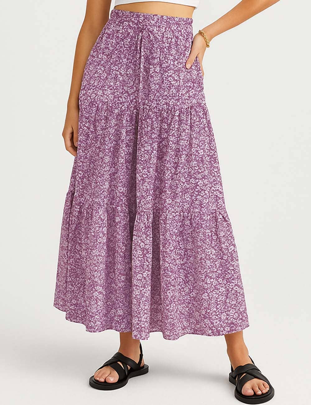 Sweetkama - Wholesale Skirt - Women's - Ladies Boho Elastic Waist Ruched Drawstring Skirt10