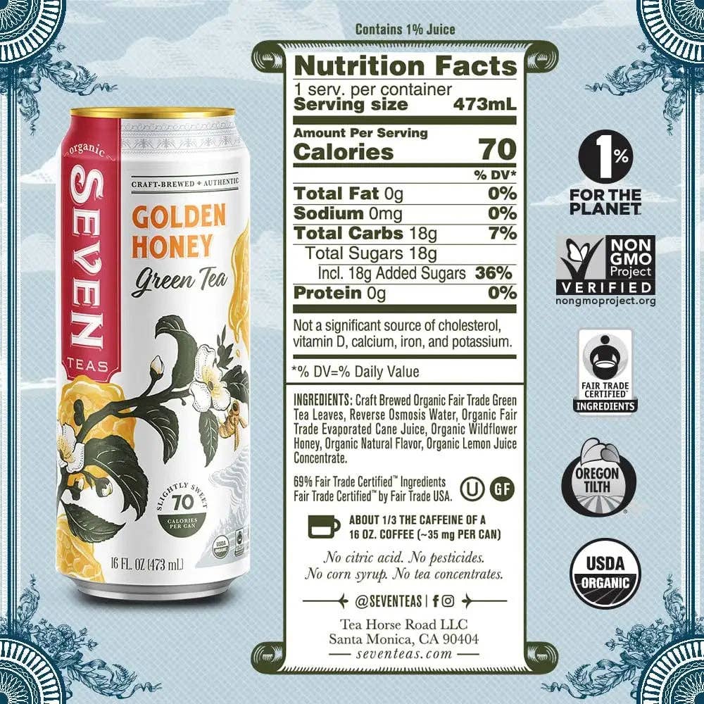 Echo Sales America – wholesale Iced tea – Seven Teas Golden Honey Green Tea + Ginseng 16fl oz, 473ml-Case 12ct4