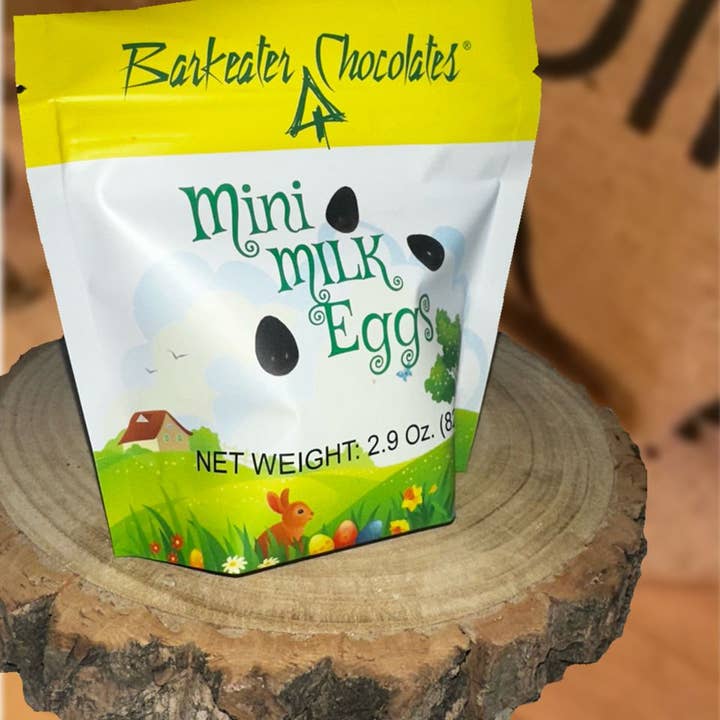 Mini Milk Chocolate Eggs in Pouch for wholesale by Barkeater Chocolates