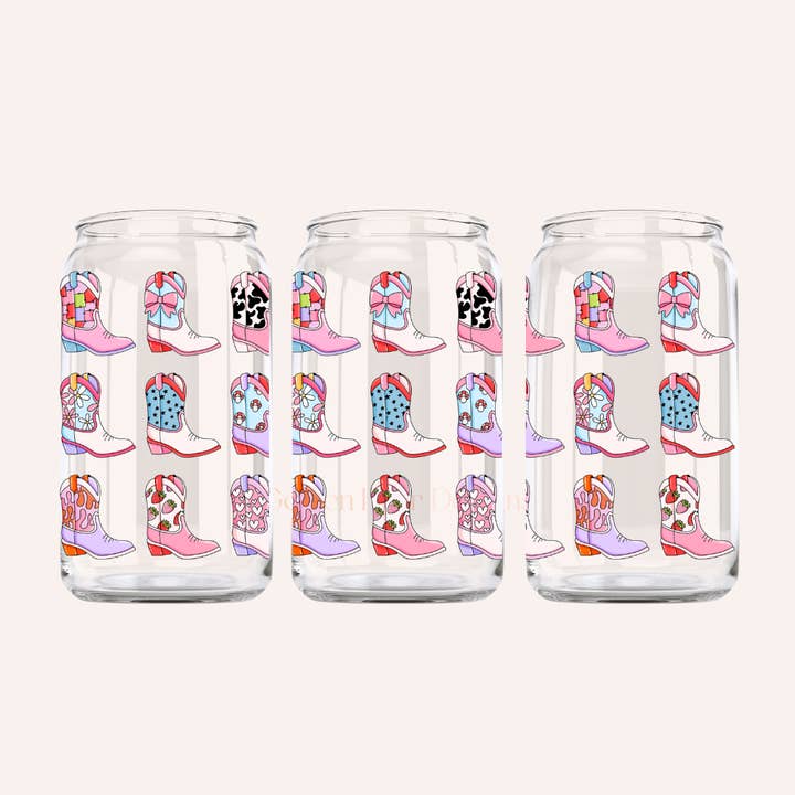 Golden Hour Designs - Wholesale Drinking Glass/Cup - Let's Go Girls Glass Cup - Girly, Disco Cowgirl, Pink