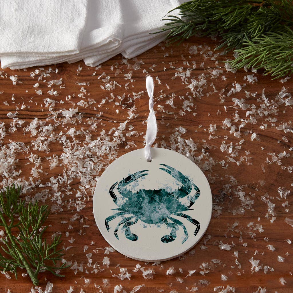 Love Local - Wholesale Ornament - Blue White Water Color Blue Crab |Wood Ornament3