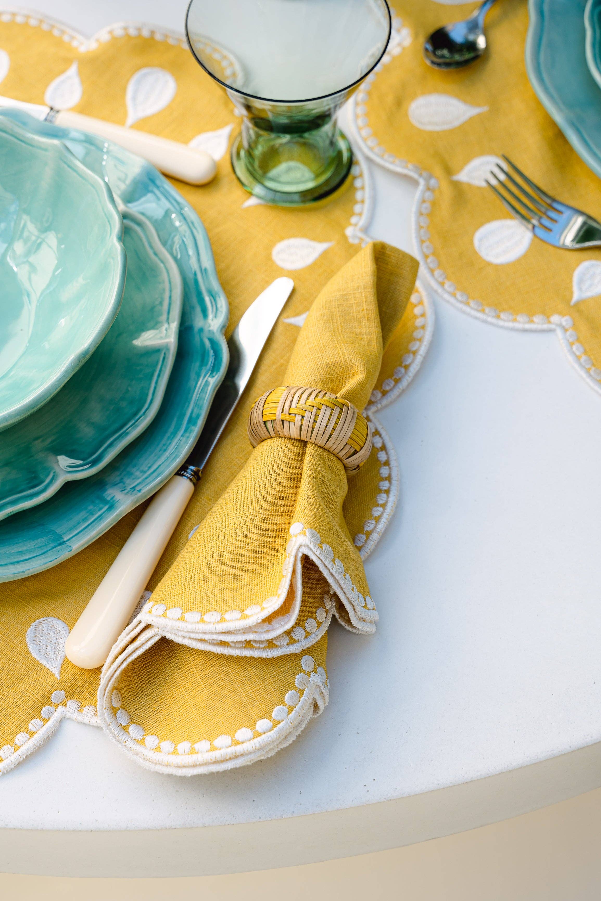 Mariaida Home - Wholesale Dinner & cloth napkin - Droplets Napkin, Yellow with White2