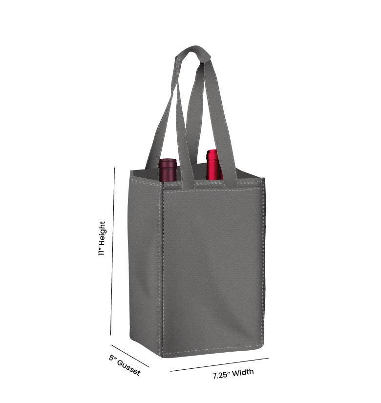 Non Woven Totes - Wholesale Wine Tote - Reusable 2-Bottle Wine Tote Bag-7.25x11x5 with Bottom Gusset | Custom Printed Wine Totes8