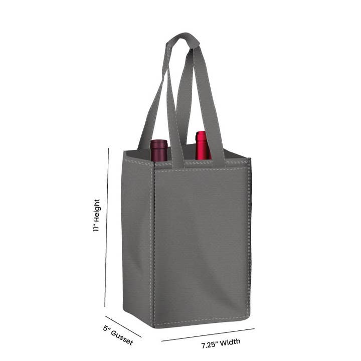 Non Woven Totes - Wholesale Wine tote - Reusable 2-Bottle Wine Tote Bag-7.25x11x5 with Bottom Gusset | Custom Printed Wine Totes8