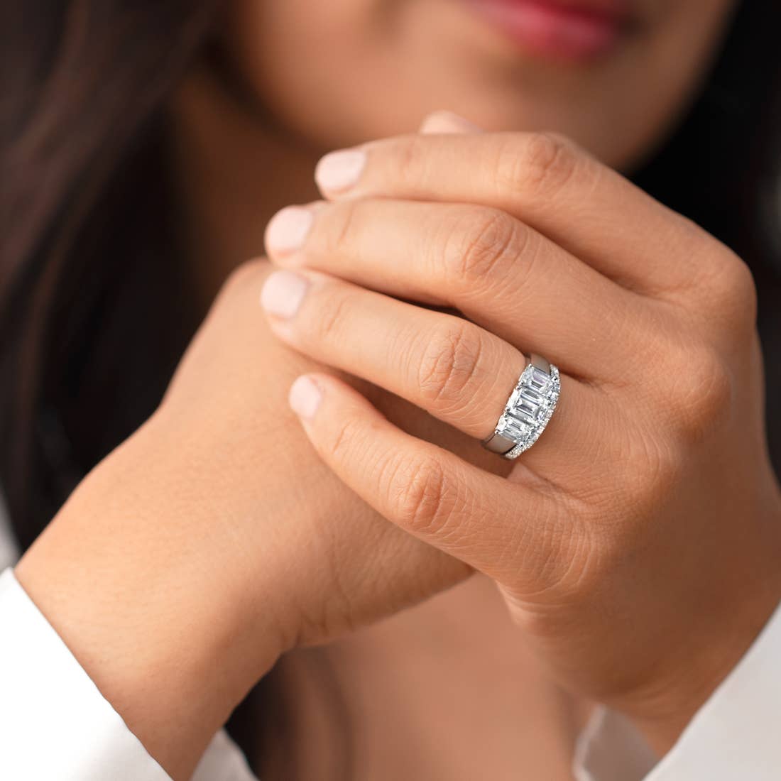 Peliani – wholesale Engagement ring – Moissanite Emerald Cut Sterling Silver Ring Set, Size 41