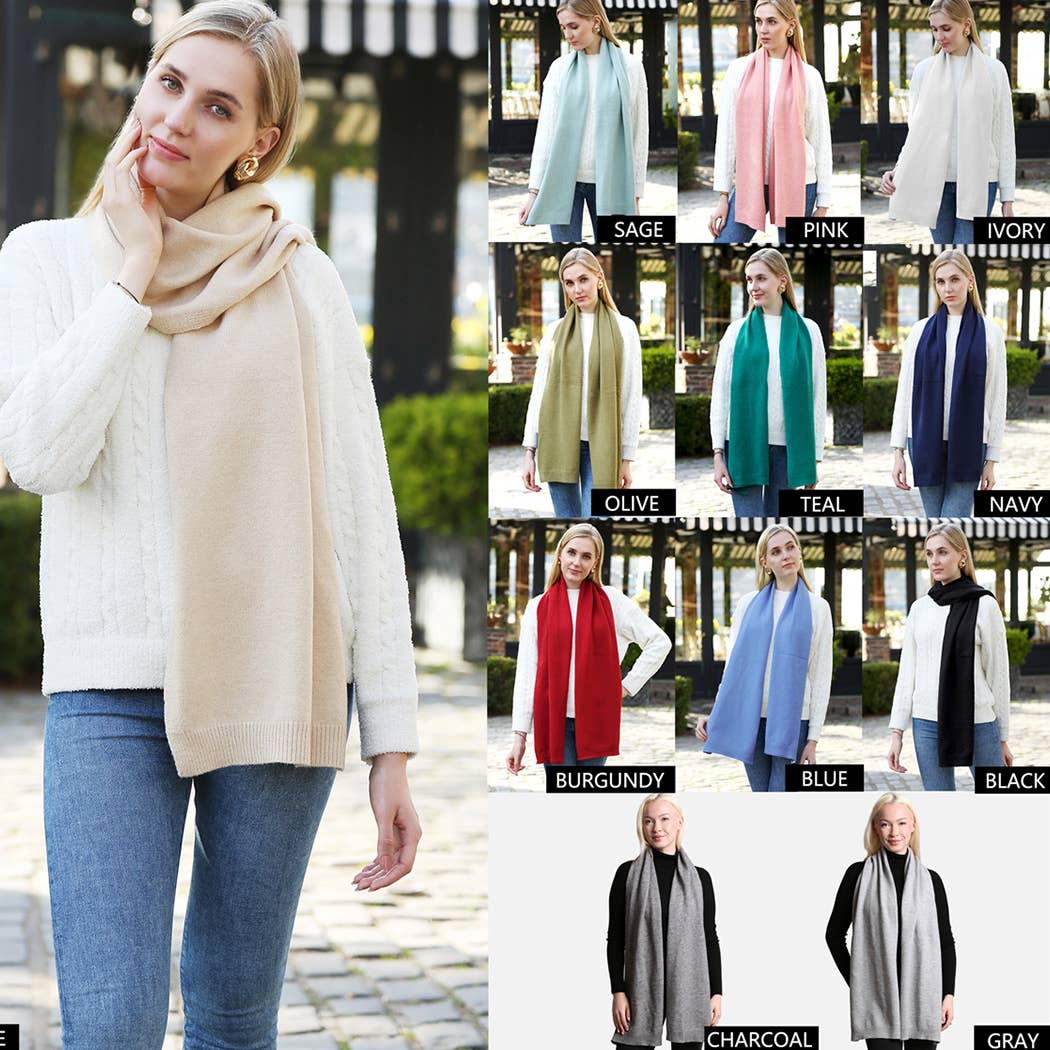 Fashion City - Wholesale Scarf - Women's - Solid Color Soft Ribbed Oblong Scarf25