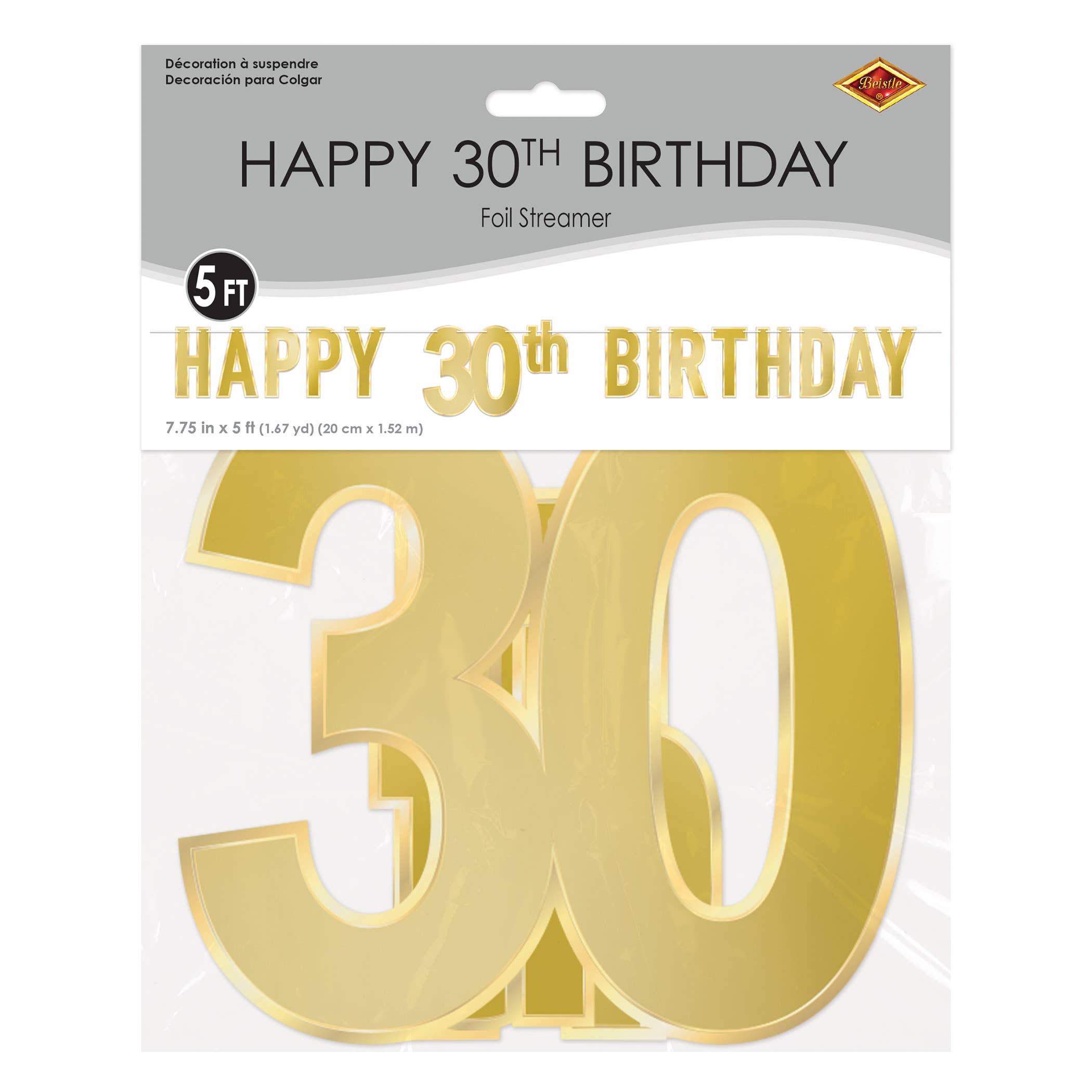 Beistle - Wholesale Party Sign/Banner - Foil Happy "30th" Birthday Streamer, 7¾" x 5'1