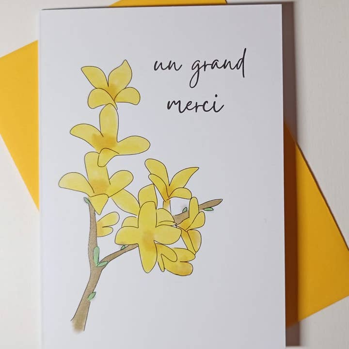 Forsythia Thank You Card for wholesale by Little Red Fox Designs
