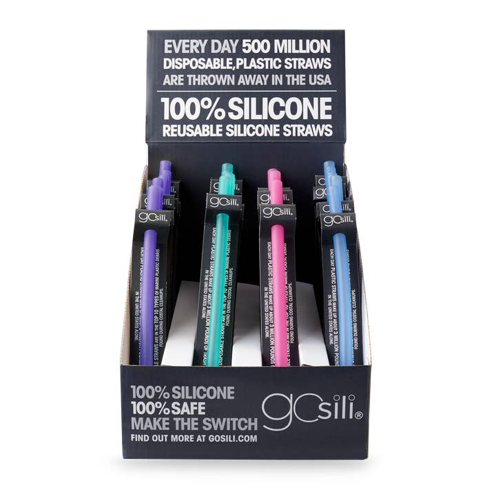 GoSili - Wholesale Drinking Straw - Standard Size Straw 24 Ct Display - Assorted Colors