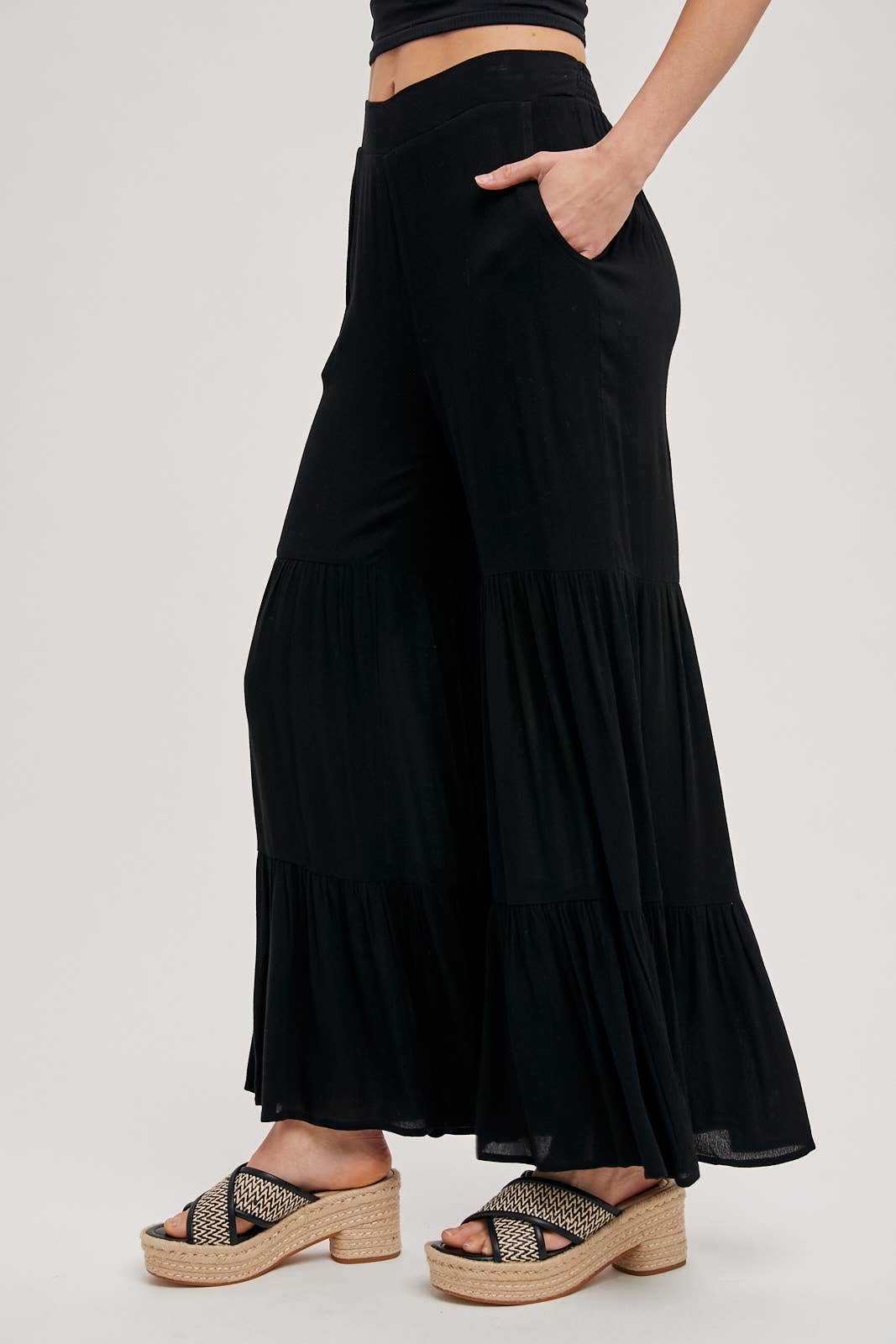 Bluivy - Vente Pantalon – femme - Pantalon ample à volants sans doublure3