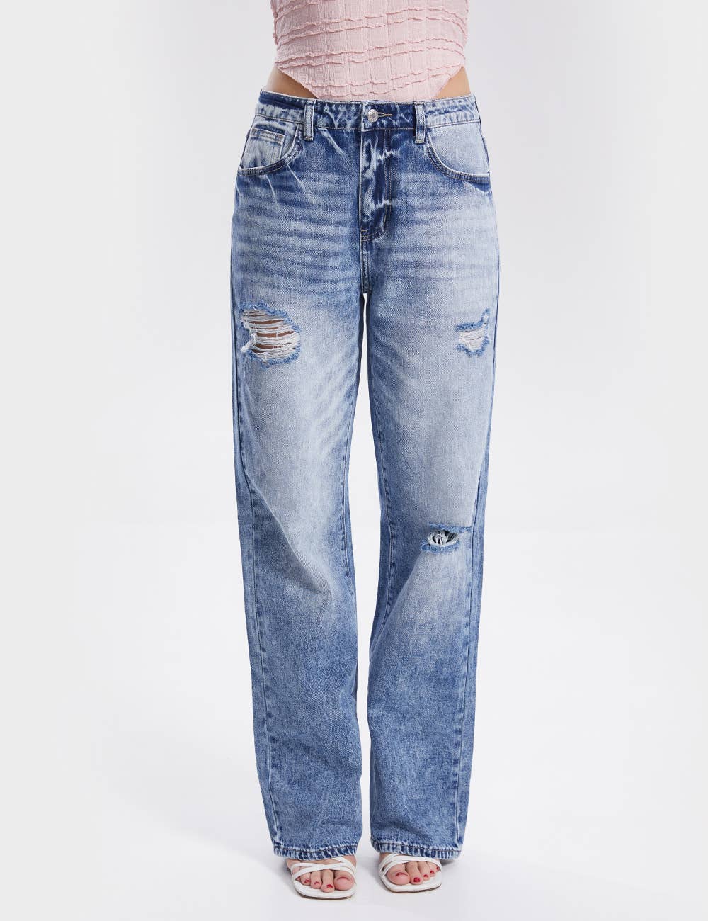 Sweetkama - Vente Jean – femme - Pantalon en jean à jambe droite à taille haute pour tous les jours | Jeans SKP67338