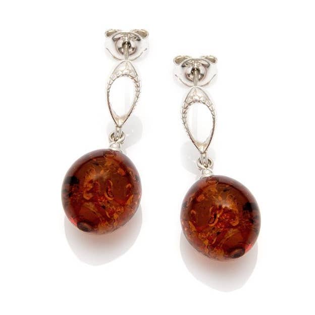 Orecchini a sfera in ambra cognac, argento sterling per la vendita all'ingrosso da parte di OPALOOK France