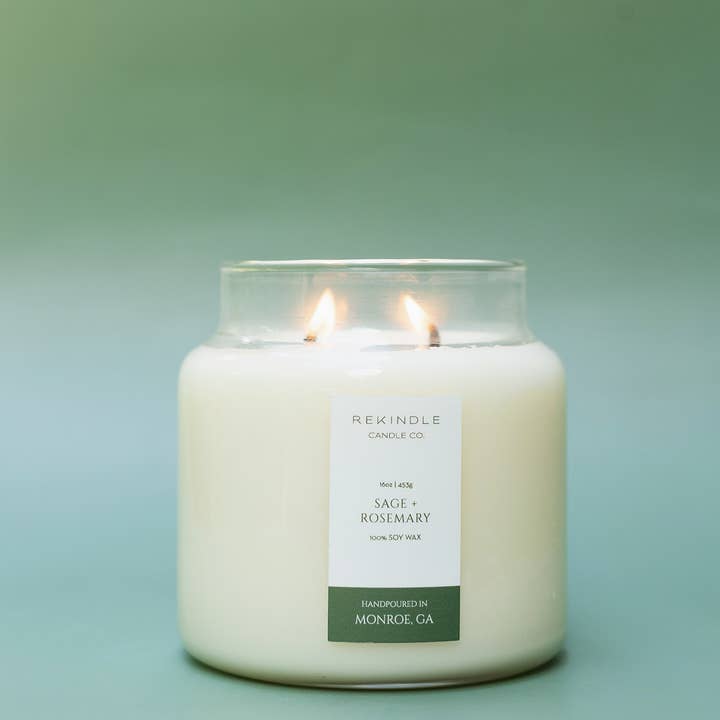 Rekindle Candle Co - Wholesale Jar/Filled Candle - Sage + Rosemary Cotton Wick Soy Candle2