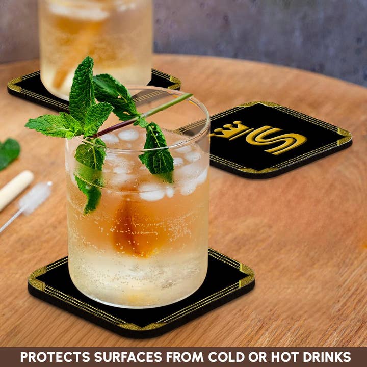 3dRose - Wholesale Coasters - 3dRose, King, queen crown, rich frame. Yellow on black. Stunning letter S, Coaster9