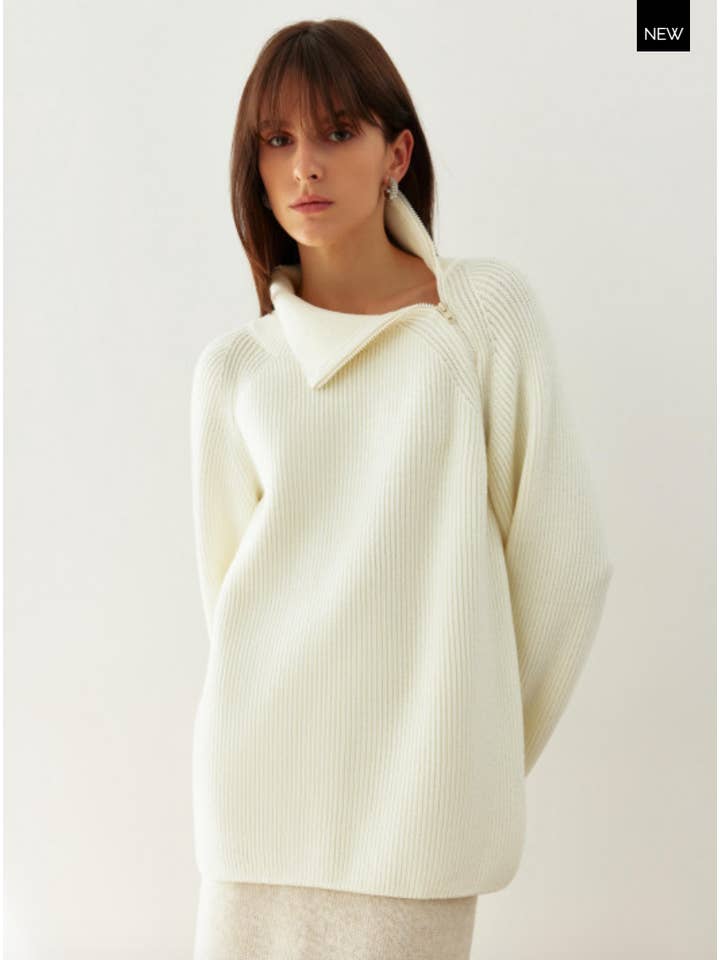 Nenya Fashion Limited - Wholesale Pullover-trui - Dames - Gebreide trui met hoge hals en zijdelingse kraag met ritssluiting5