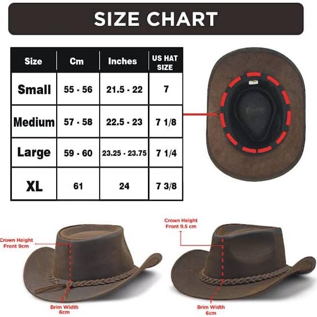 Hadzam - Wholesale Cowboy Hat - Unisex - Unisex Brown Shapeable Western Leather Outback Cowboy Hat1