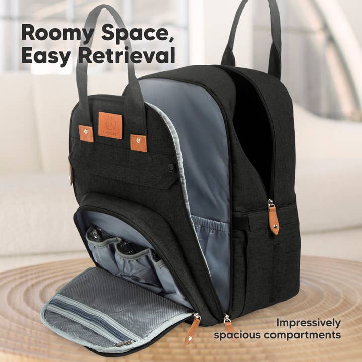 Trendy Black KeaBabies Rove Diaper Backpack for wholesale on Faire