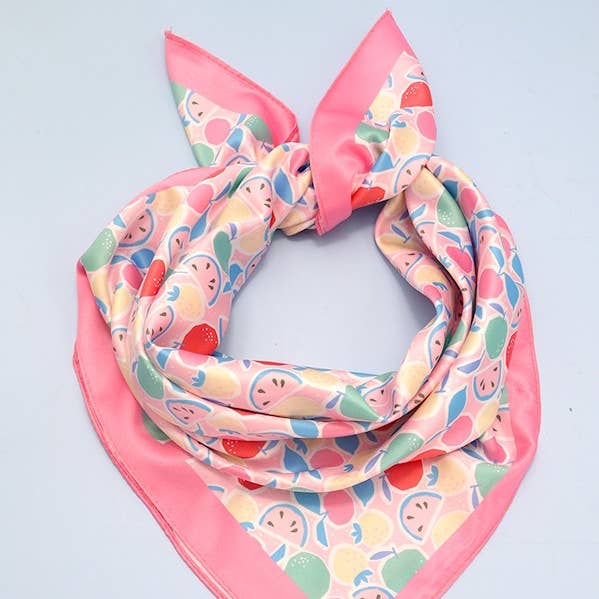 Pink FRUIT PRINT SILKY FEEL BANDANA SCARF | 40SC624 for wholesale on Faire