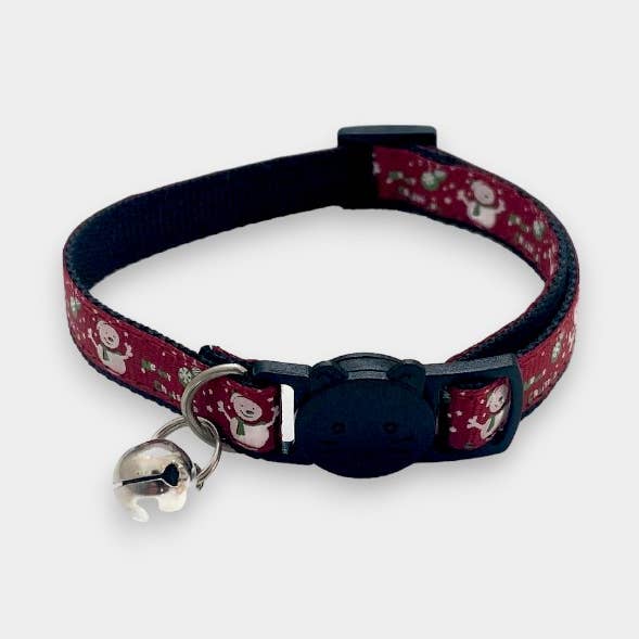 Christmas Cat Collar - Maroon Red with Snowmen for wholesale by Zacal Cat Collars