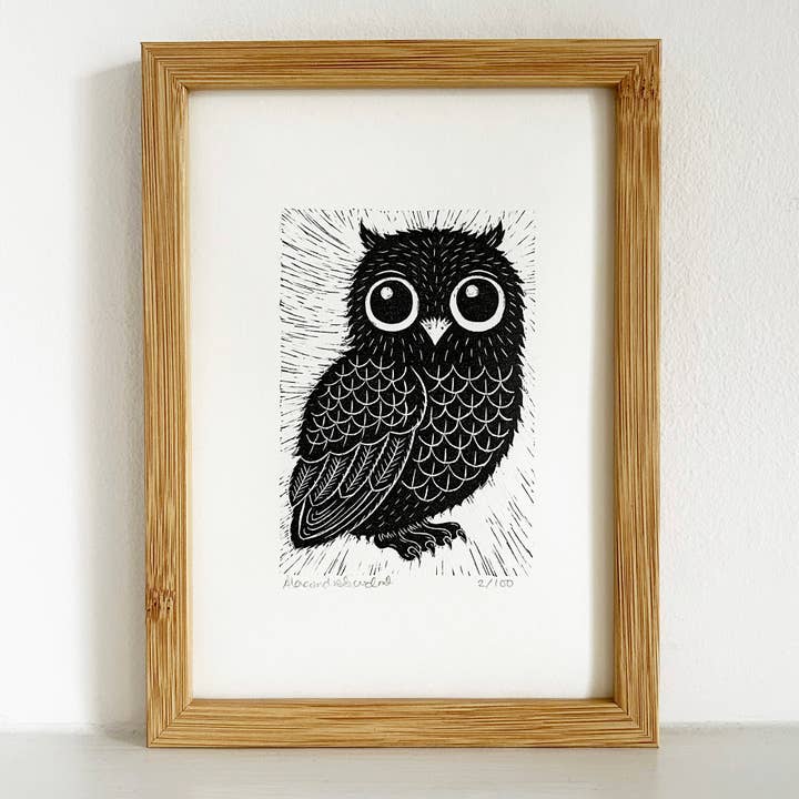 Limited Edition Original Black and White Owl Print for wholesale by Alexandra Snowdon