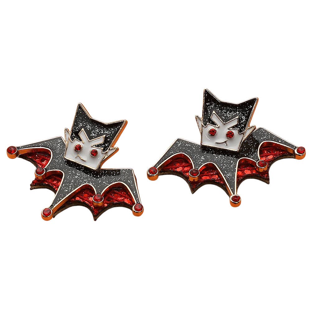 Sensibling Corp. - Wholesale Stud/Post Earrings - Glittered Enamel Halloween Vampire Bat Earrings1