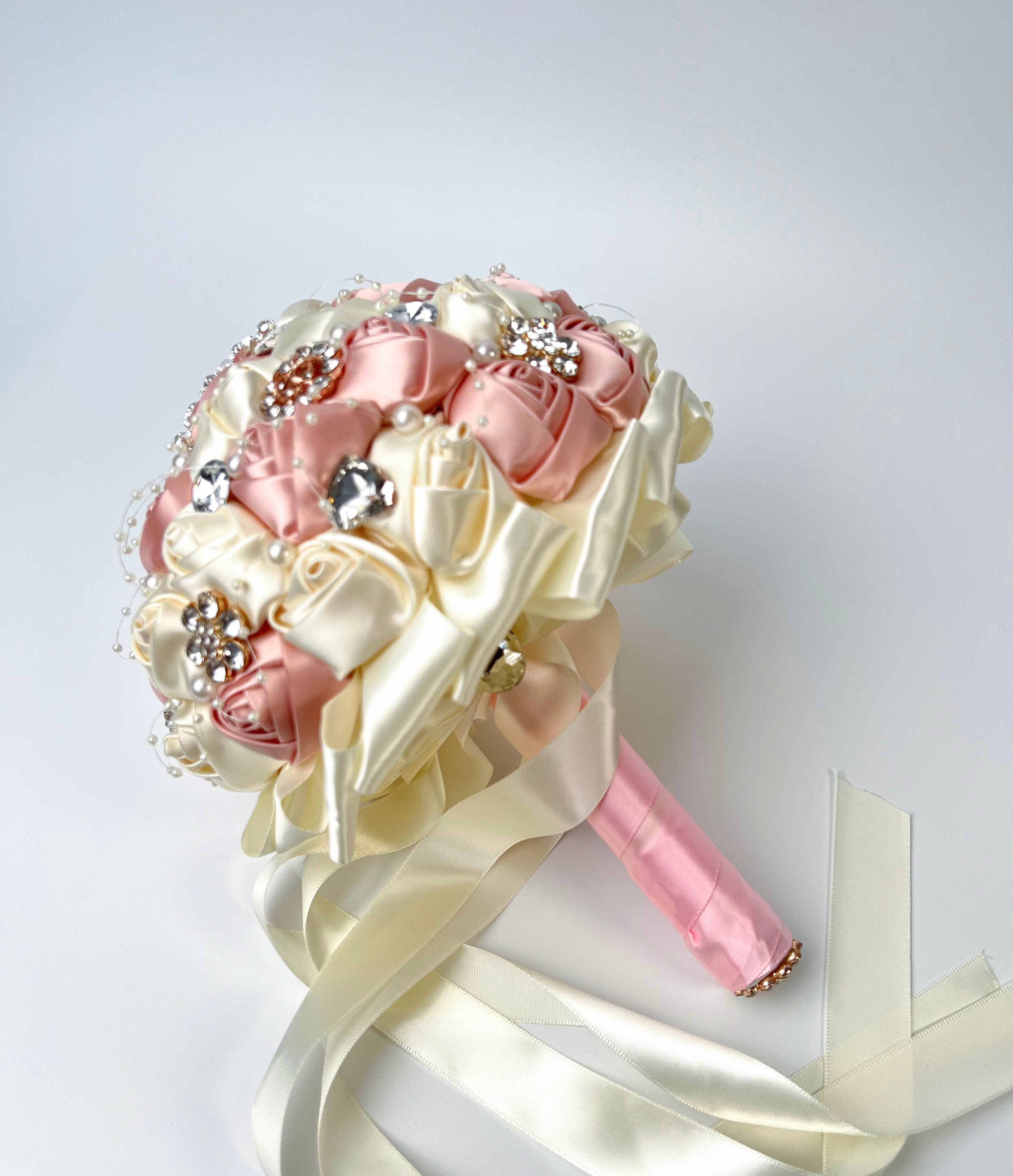 Floris Linens - Wholesale Artificial Flowers - Rhinestone Pearl Bridal Brooch Rose Bouquet for Wedding10