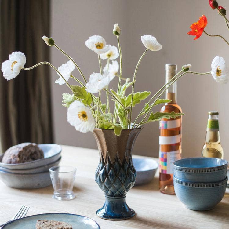 Rustic Reach - Vente Fleurs artificielles - Tige de pavot en soie rose ou blanche de 22 pouces de haut3