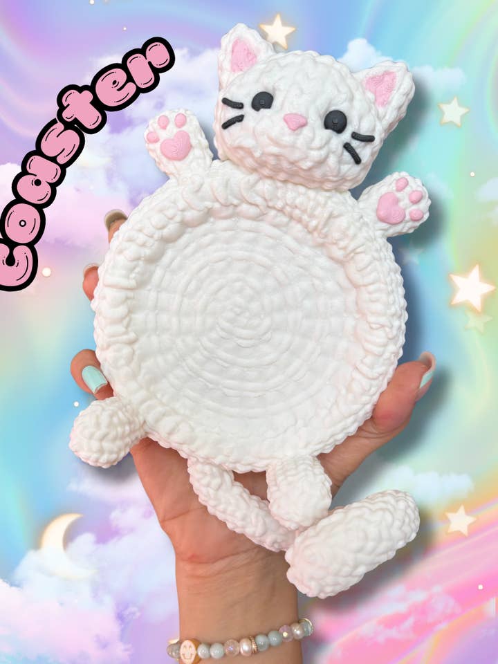 Crochet Style Kitty Coasters: Cat Lover Home Decor for wholesale by Cosmic lovely