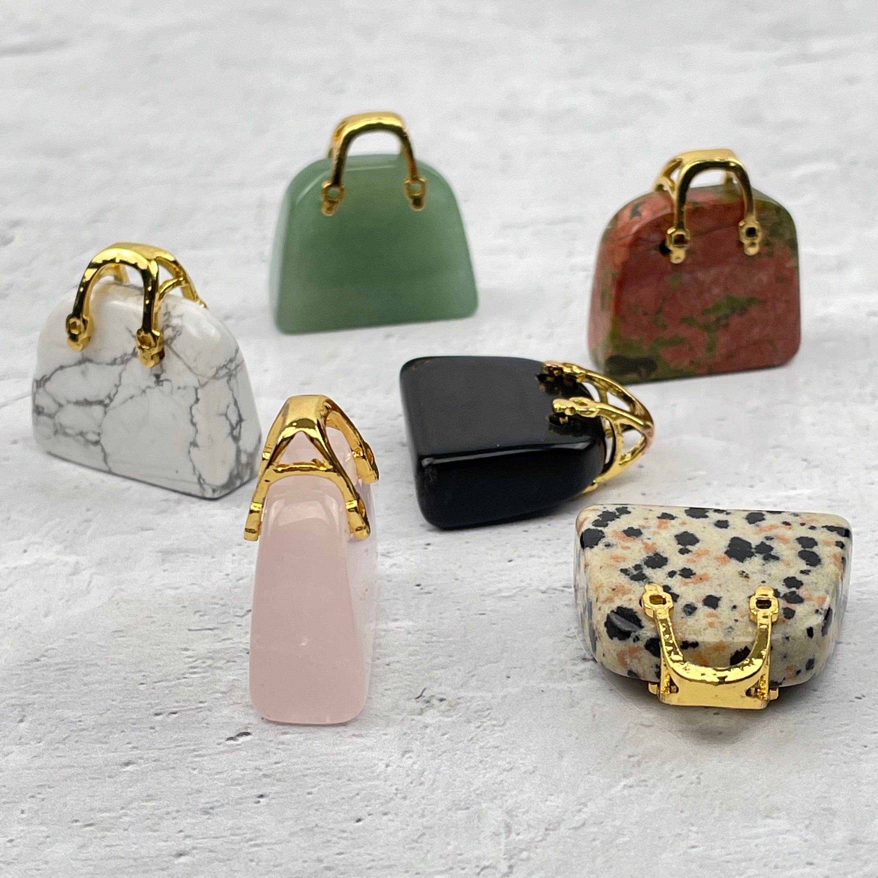 Rock Paradise - Wholesale Decorative Tabletop Object - Crystal Gemstone Purses with Gold Tone Handles3