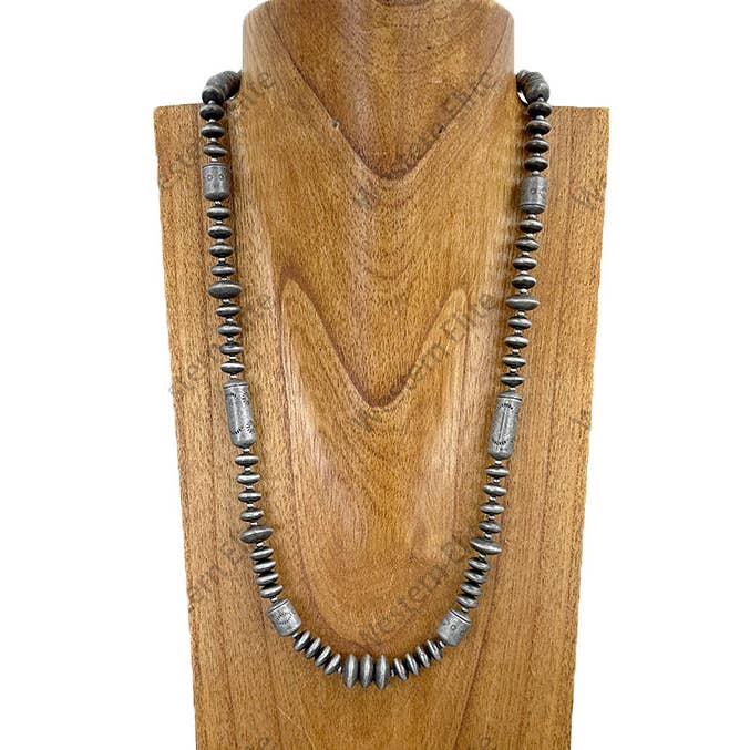 NKY251206-04 Silver Navajo pearl roundel and totem beads Necklace for wholesale by Western Elite Jewelry