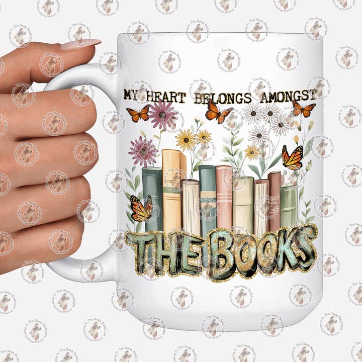 Tasse Cœur Parmi Les Livres - 15 Oz pour la vente par The Geek Boutique