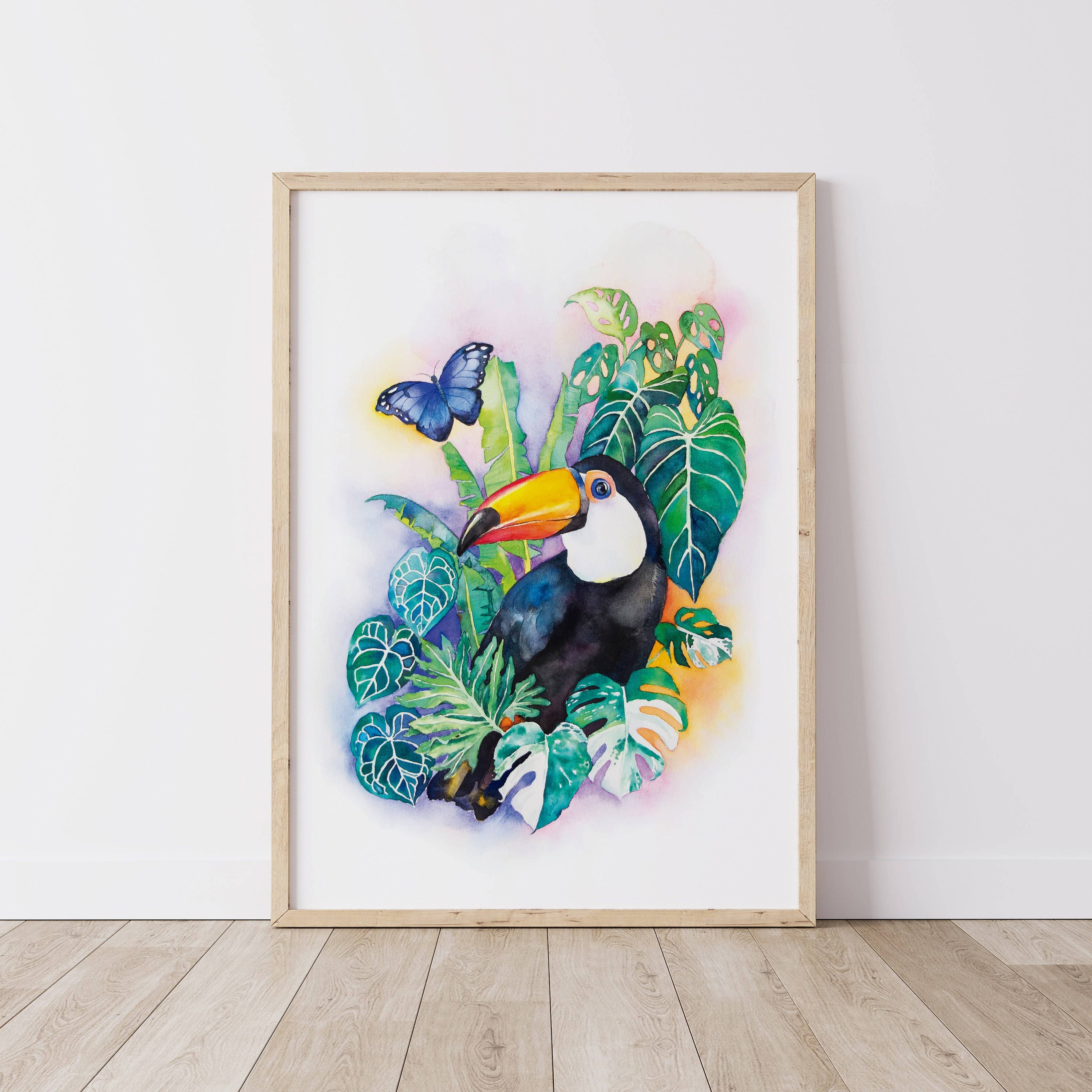 Watercolour By Cat - Vendita all'ingrosso Stampa artistica - Toco Toucan At Rainforest//Stampa artistica ad acquerello//Arte da parete1