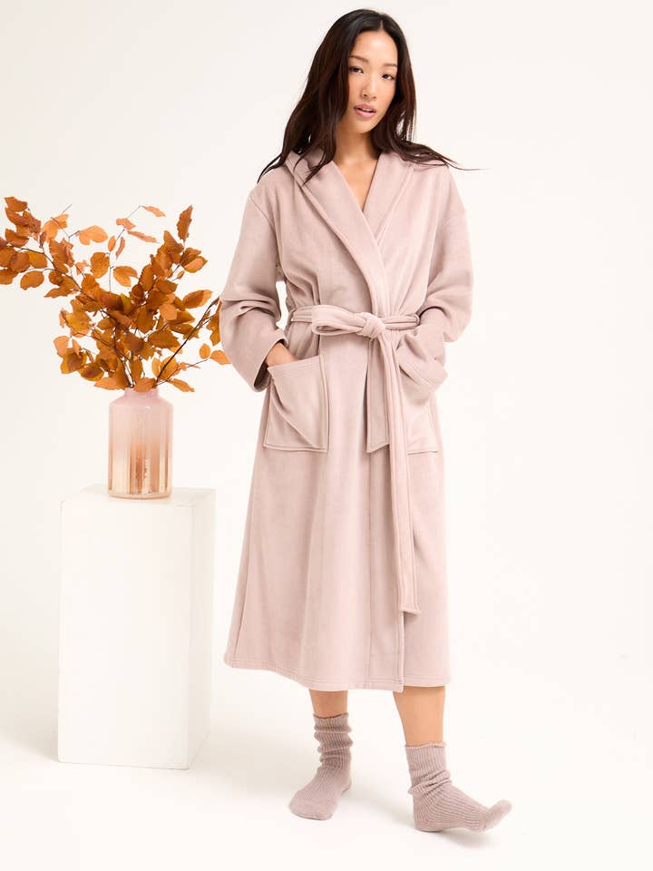 Ribbed Hooded Robe in Mink for wholesale on Faire3