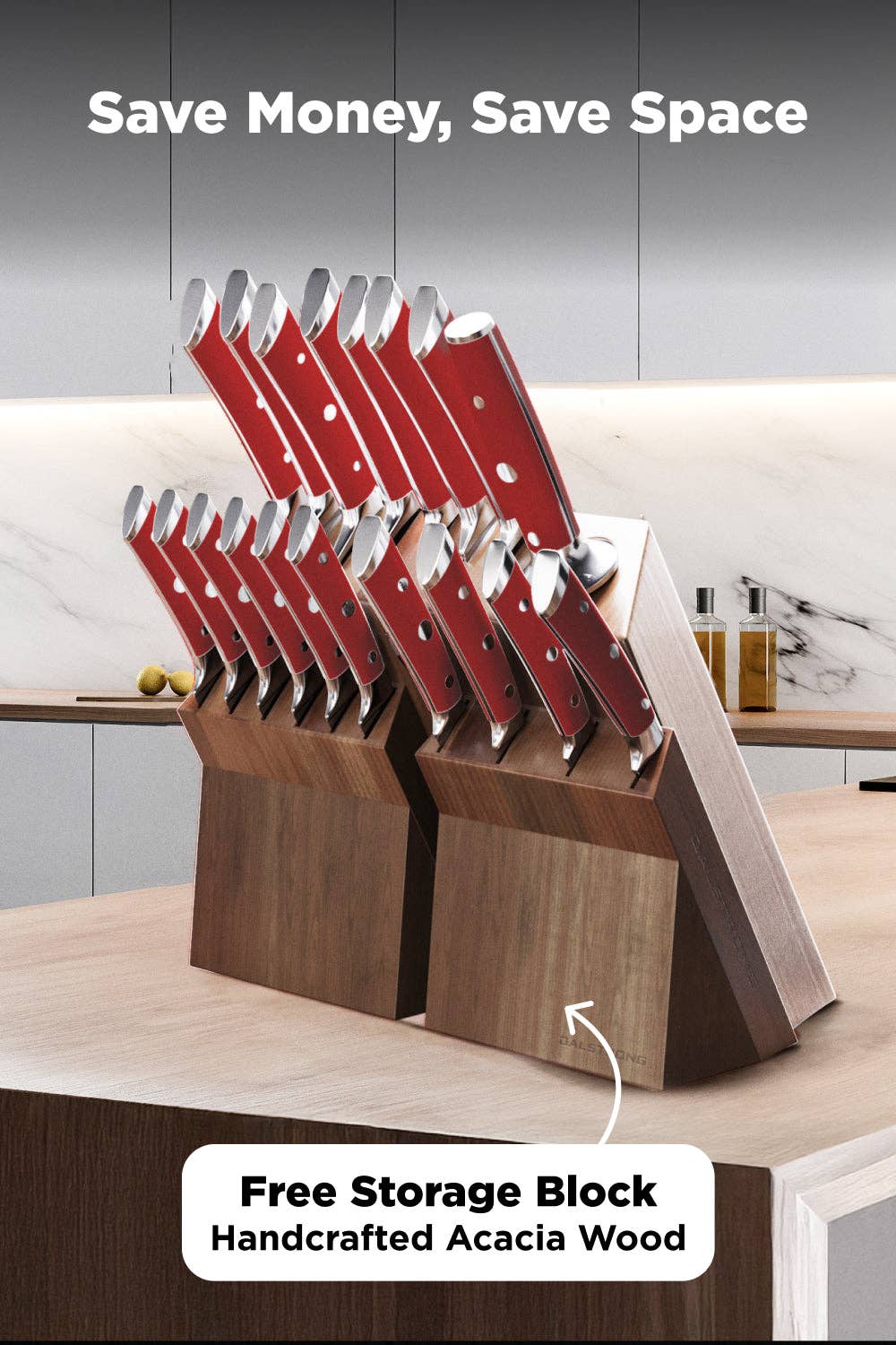 Dalstrong - Wholesale Knife Set - 18-piece Colossal Knife Set with Block | Red Handles | Gladiator Series | Knives NSF Certified | Dalstrong ©4