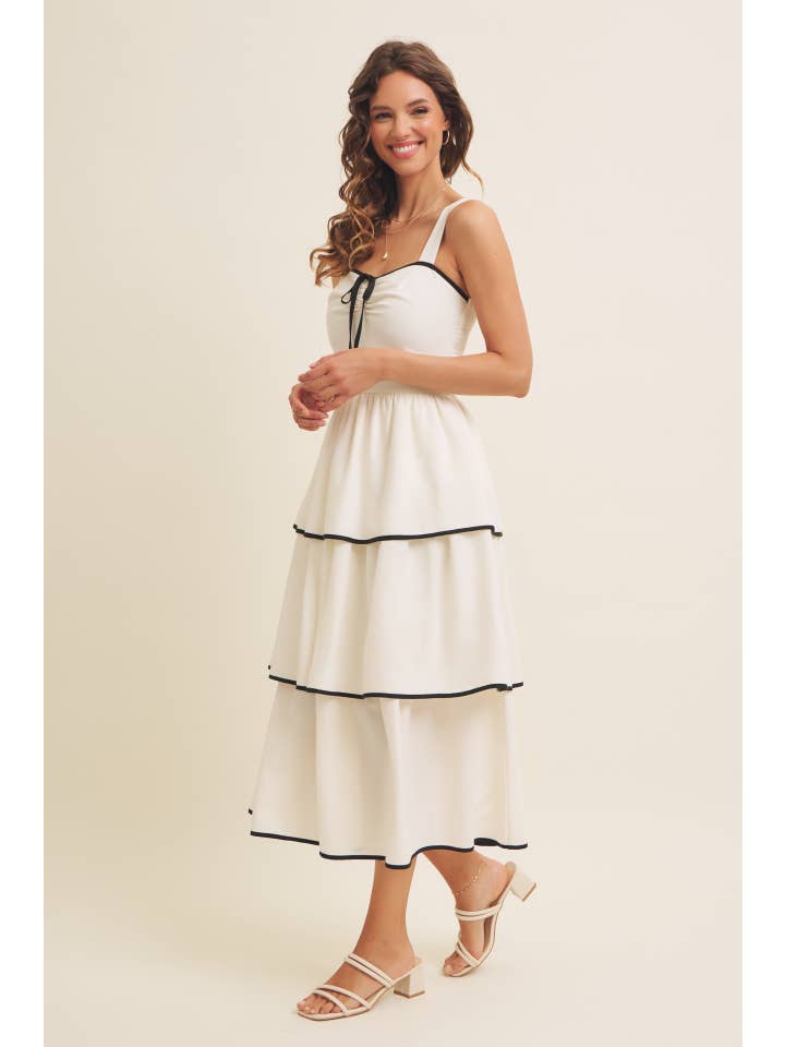 in february - Wholesale Dress - Women's - CONTRAST BINDING WITH BOW MIDI DRESS IN TIERED RUFFLES 8