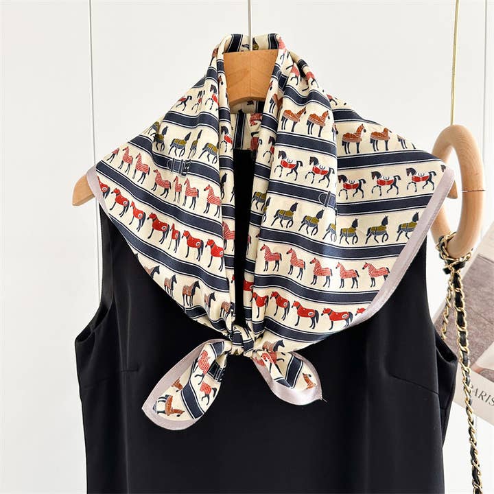 Mulberry silk scarf women's fashion casual versatile spring and autumn silk 70 square scarf, pony totem shawl scarf for wholesale by SueSilkHK