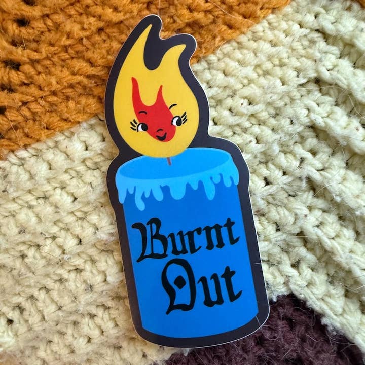 Autocollant de bougie brûlée / Santé mentale, surstimulé, épuisé pour la vente par Corkscrew Curiosities
