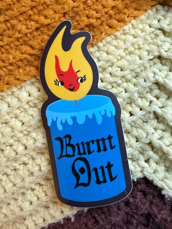 Burnt Out Candle Sticker / Mental Health, Overstimulated, Burned Out for wholesale by Corkscrew Curiosities
