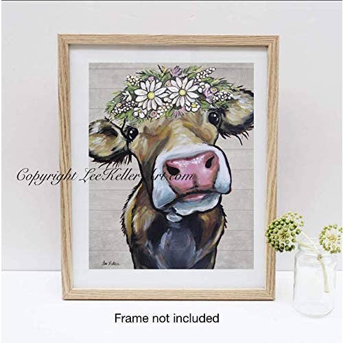Farmhouse Art Print 'Hazel' With Daisies Cow Art Print for wholesale by Hippie Hound Studios