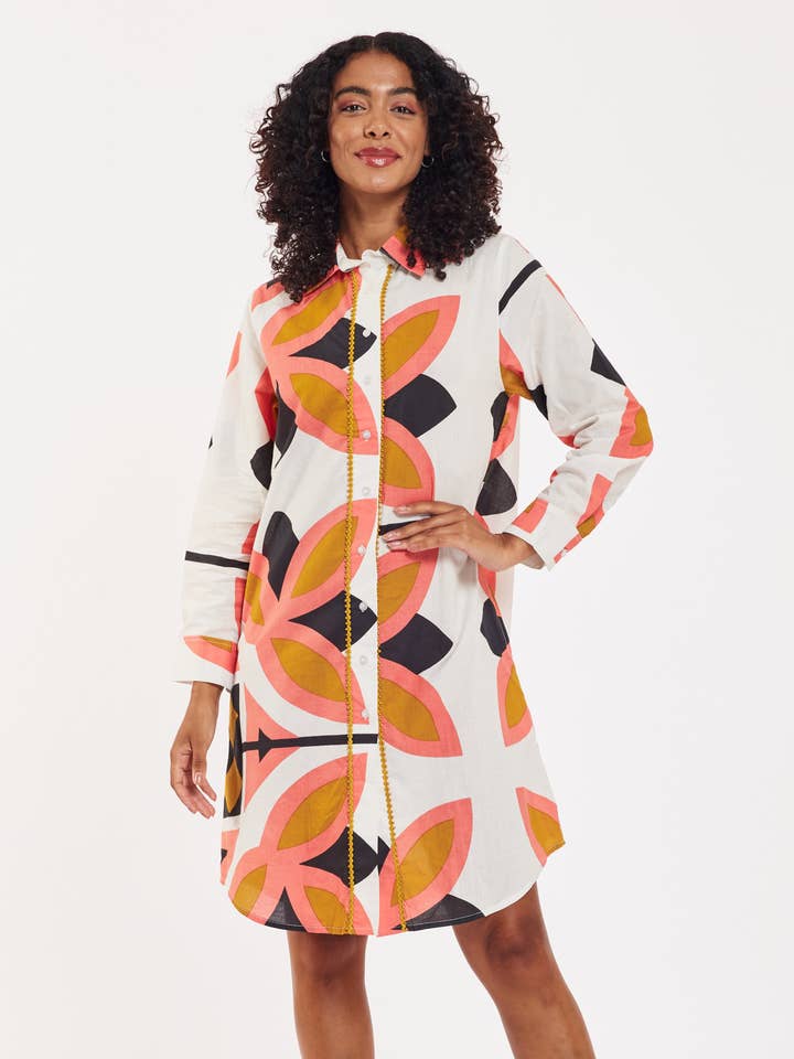 Carlotta Midi Shirt Dress Bronze Pink Black Spring Summer for wholesale by ModaPosa