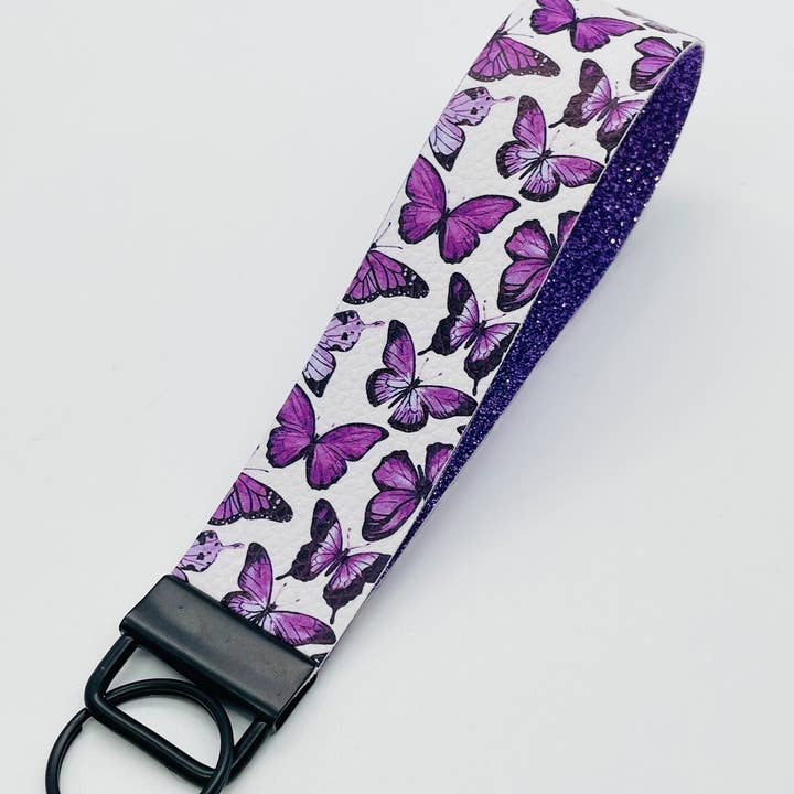 Sidekick Keychain Supply - Wholesale Keychain - Women's - PURPLE Monarch Butterfly Watercolor Keyfob Wristlet Keychain