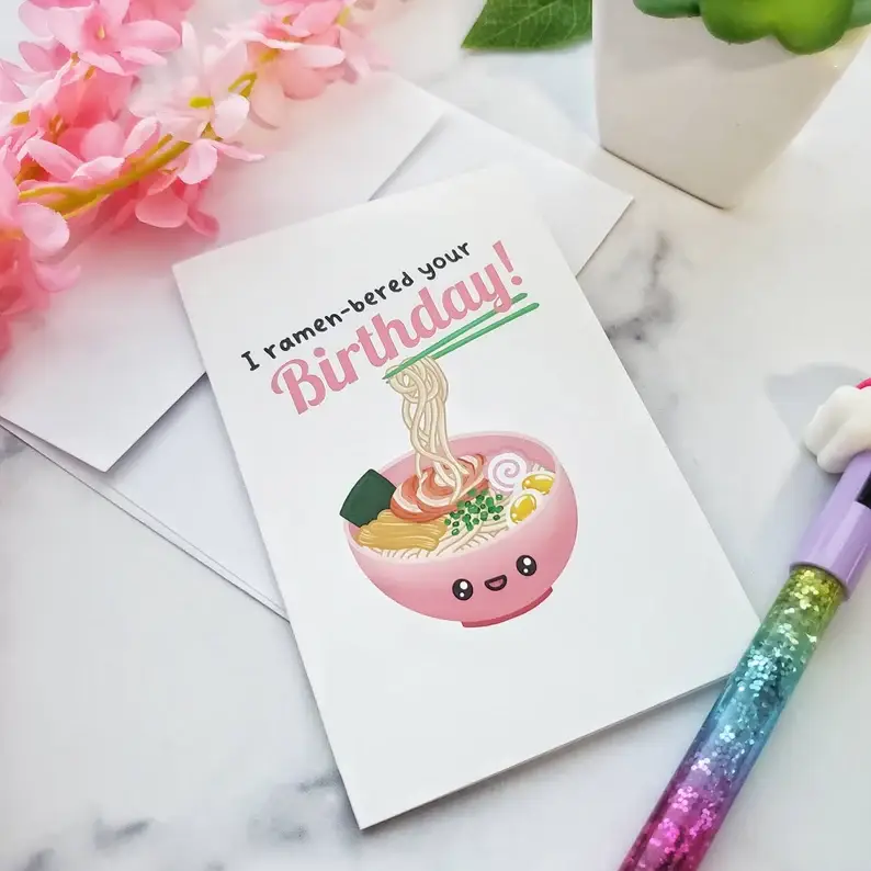 Muijistudio – wholesale Birthday card – Ramen Birthday Card, Ramen-bered Your Birthday, Ramen lover1