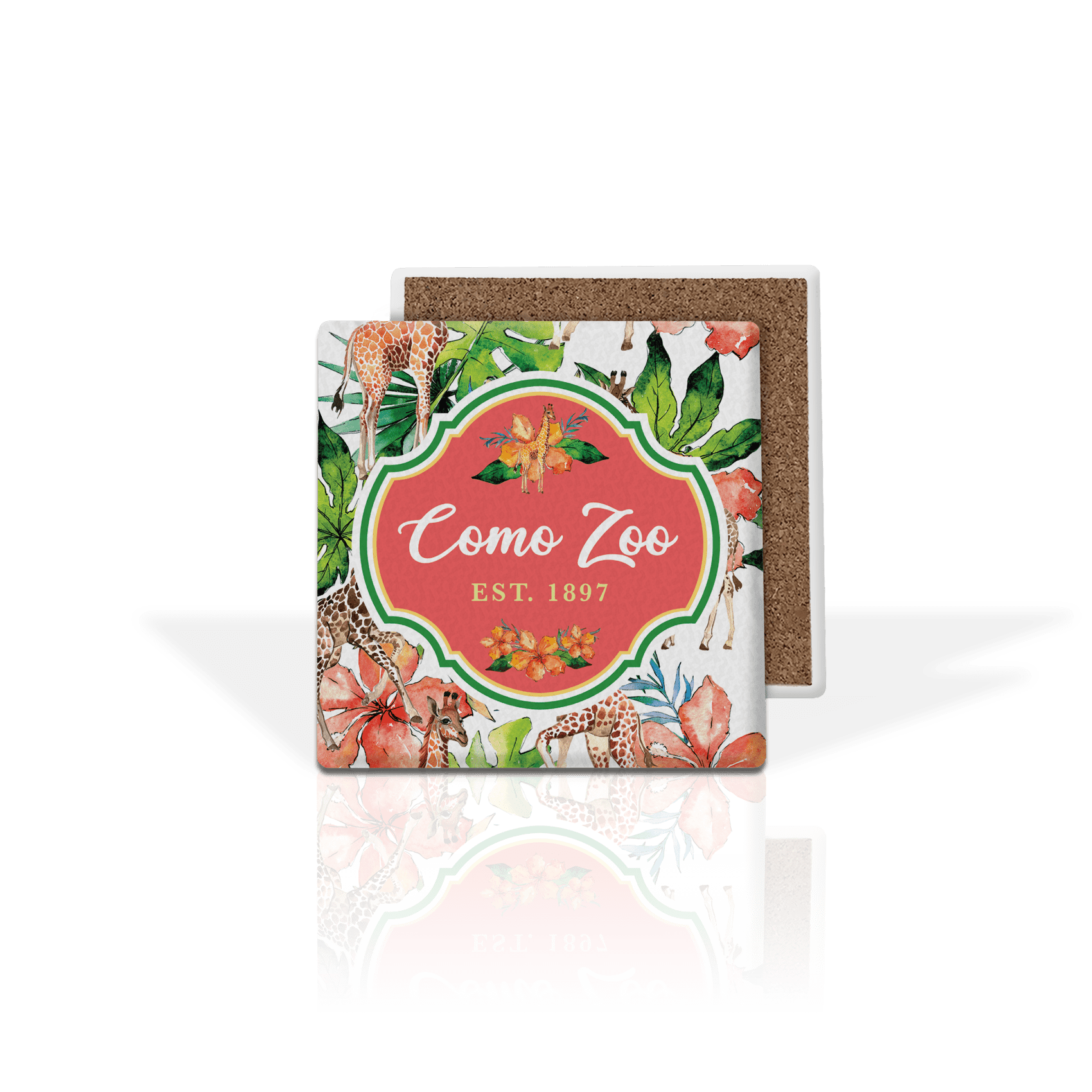 Matrix - Wholesale Coasters - Customizable Absorbent Stone Coaster: Floral Giraffe Patter0