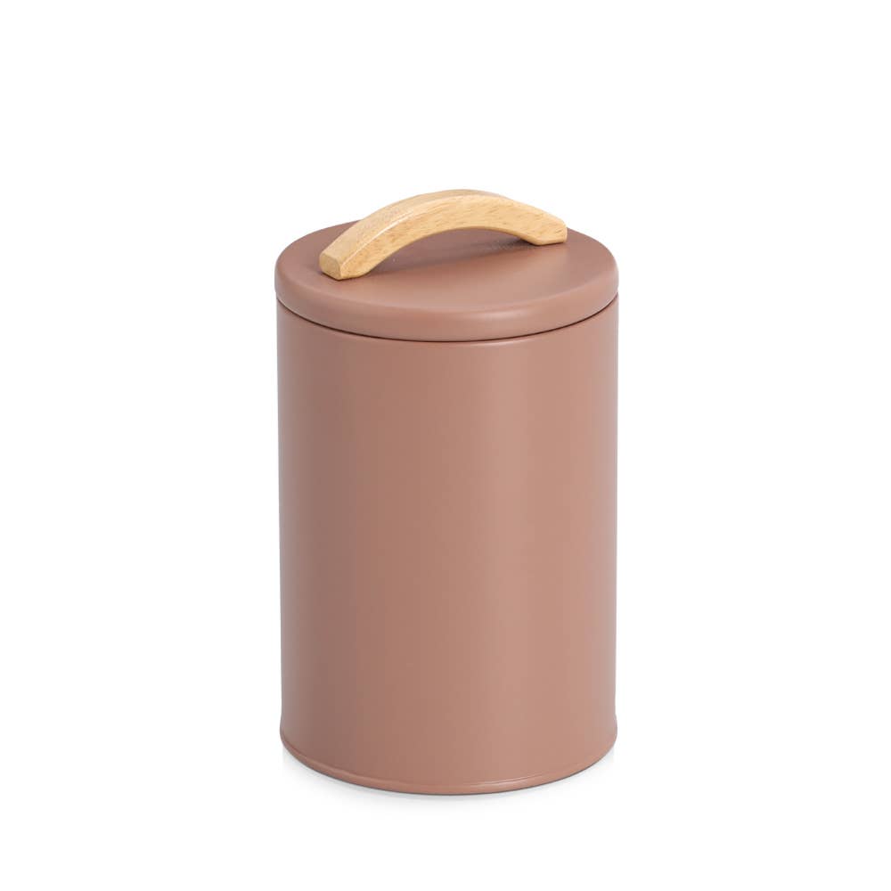 Storage jar, 1300 ml, metal/rubberwood, mocha for wholesale on Faire0