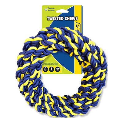 Twisted Chews-Medium Braided Cotton Rope Ring 7" for wholesale by Marnoch Pet Supplies