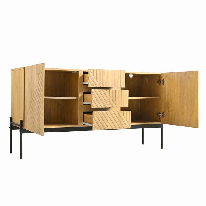 Urban Meuble - Wholesale Sideboard - Modern sideboard with natural wood effect, carved doors, and metal legs TREGRAINS13
