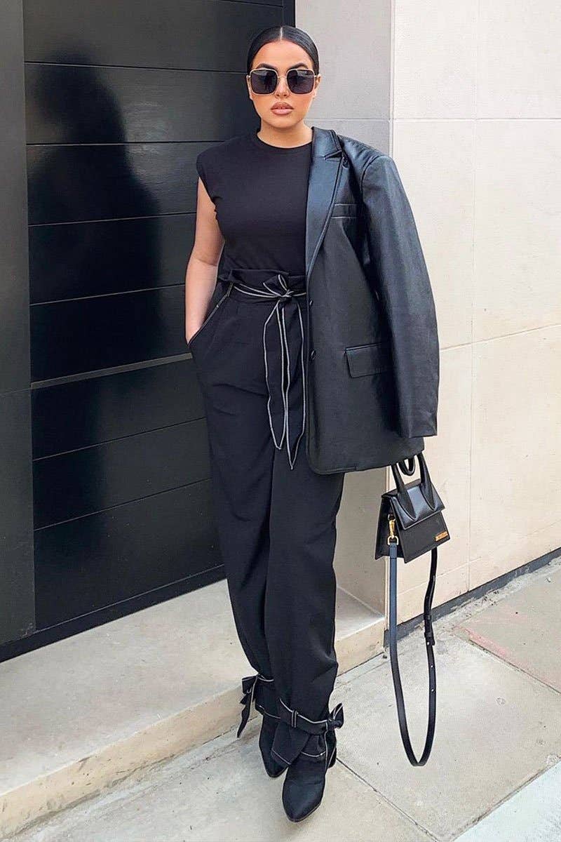 Black Contrast Stitch Ankle Tie Trousers - Neyla for wholesale on Faire0